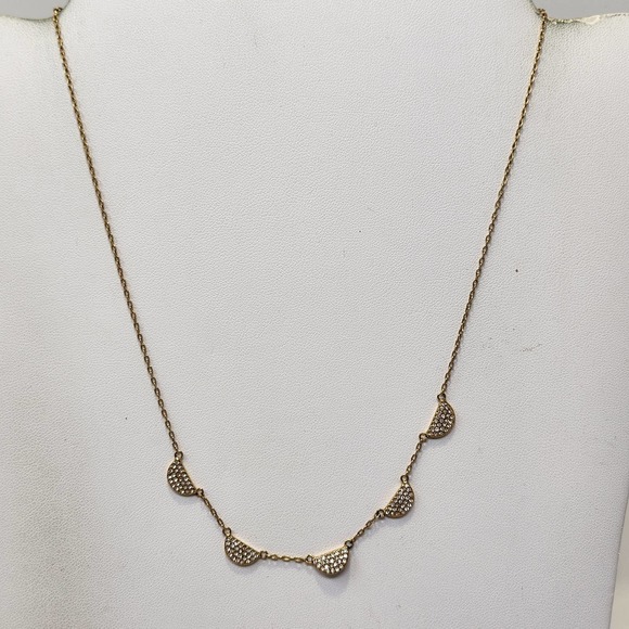 Stella and Dot Pave Chevron Necklace Gold Tone Chain Clear Crystal Adjustable - Picture 2 of 5